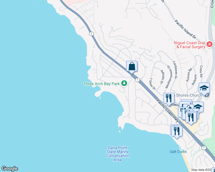 map of restaurants, bars, coffee shops, grocery stores, and more near 26 South La Senda Drive in Laguna Beach