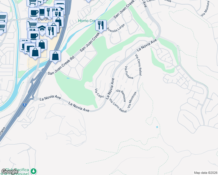map of restaurants, bars, coffee shops, grocery stores, and more near 27369 Paseo Placentia in San Juan Capistrano