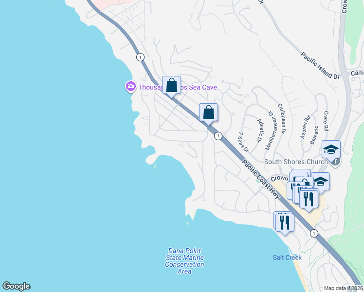 map of restaurants, bars, coffee shops, grocery stores, and more near 10 Mar Vista Lane in Laguna Beach
