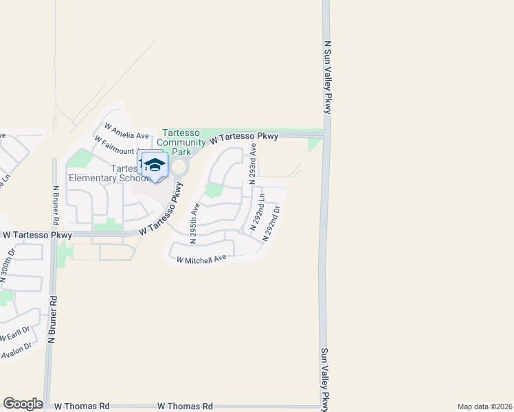 map of restaurants, bars, coffee shops, grocery stores, and more near 3727 North 292nd Lane in Buckeye