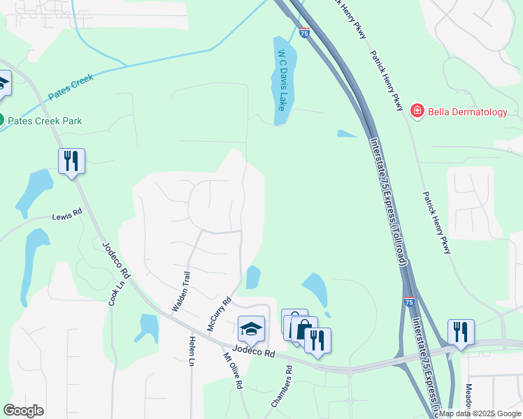 map of restaurants, bars, coffee shops, grocery stores, and more near 342 McCurry Road in Stockbridge