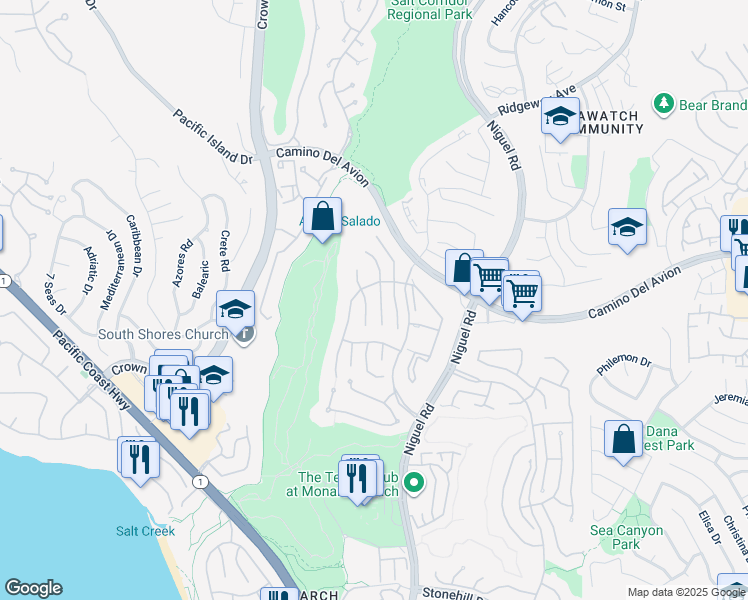 map of restaurants, bars, coffee shops, grocery stores, and more near 37 Santa Lucia in Dana Point