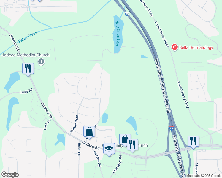 map of restaurants, bars, coffee shops, grocery stores, and more near 342 McCurry Road in Stockbridge