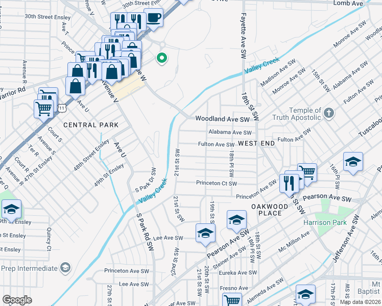 map of restaurants, bars, coffee shops, grocery stores, and more near 1913 Saint Charles Court Southwest in Birmingham