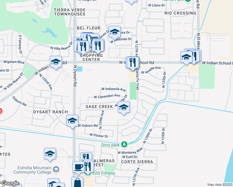 map of restaurants, bars, coffee shops, grocery stores, and more near 12812 West Weldon Avenue in Avondale