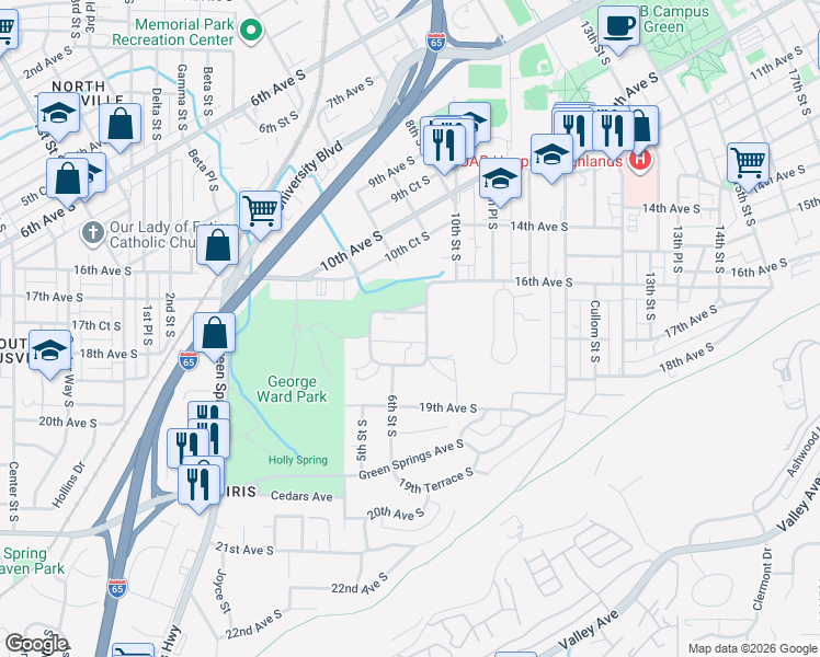 map of restaurants, bars, coffee shops, grocery stores, and more near 652 Idlewild Circle in Birmingham