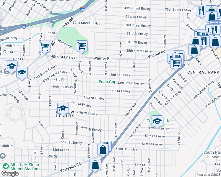 map of restaurants, bars, coffee shops, grocery stores, and more near 1412 44th Street Ensley in Birmingham