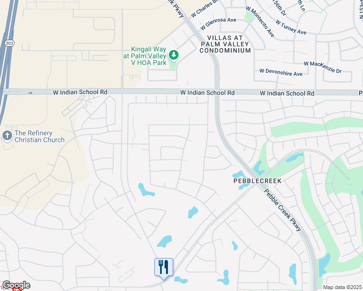map of restaurants, bars, coffee shops, grocery stores, and more near 16112 West Indianola Avenue in Goodyear