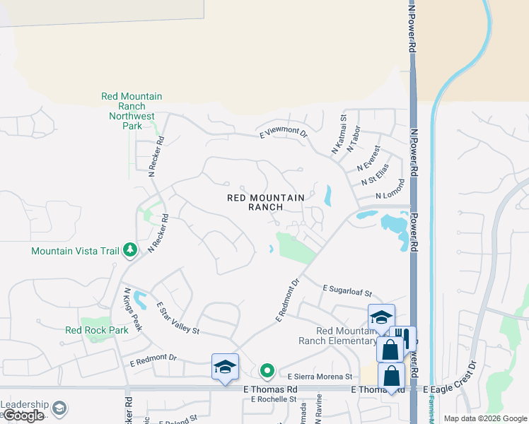 map of restaurants, bars, coffee shops, grocery stores, and more near 4055 North Recker Road in Mesa