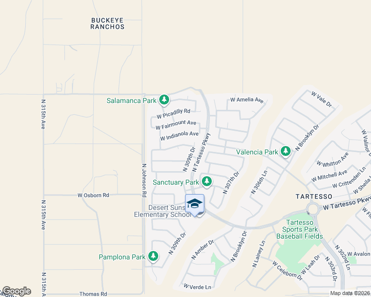 map of restaurants, bars, coffee shops, grocery stores, and more near 30934 West Columbus Avenue in Buckeye