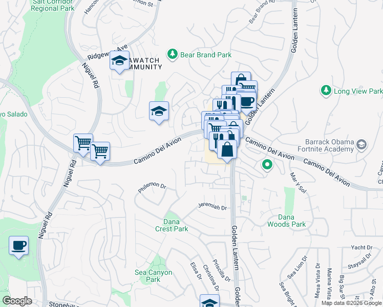 map of restaurants, bars, coffee shops, grocery stores, and more near in Laguna Niguel