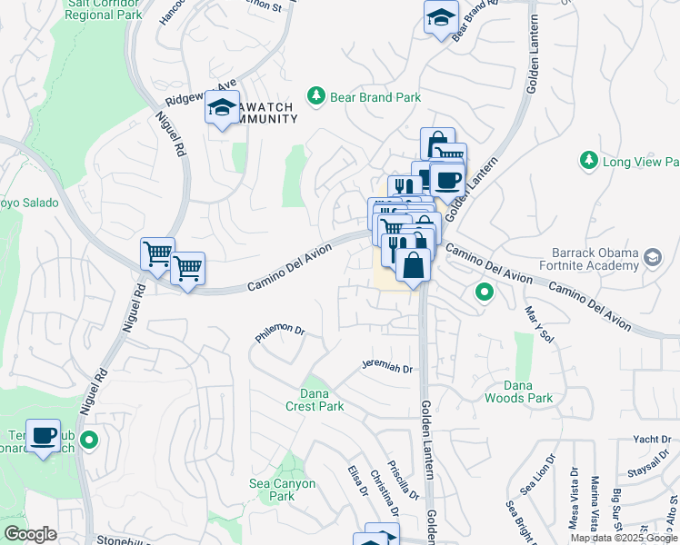 map of restaurants, bars, coffee shops, grocery stores, and more near 1 Tawny Port in Dana Point