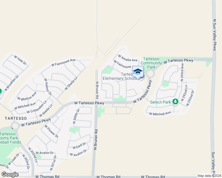 map of restaurants, bars, coffee shops, grocery stores, and more near 3819 North 298th Avenue in Buckeye