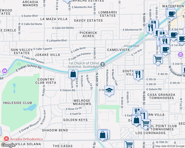 map of restaurants, bars, coffee shops, grocery stores, and more near 6259 East Cll Redonda in Scottsdale