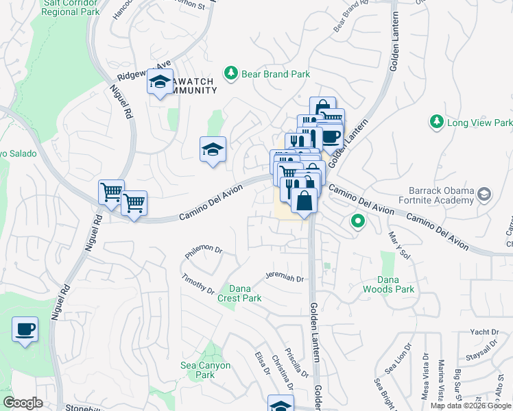 map of restaurants, bars, coffee shops, grocery stores, and more near in Laguna Niguel