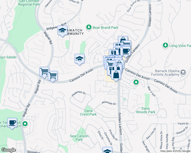 map of restaurants, bars, coffee shops, grocery stores, and more near in Laguna Niguel