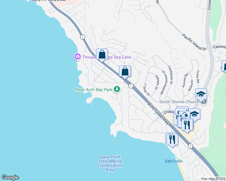map of restaurants, bars, coffee shops, grocery stores, and more near 48 South Portola in Laguna Beach