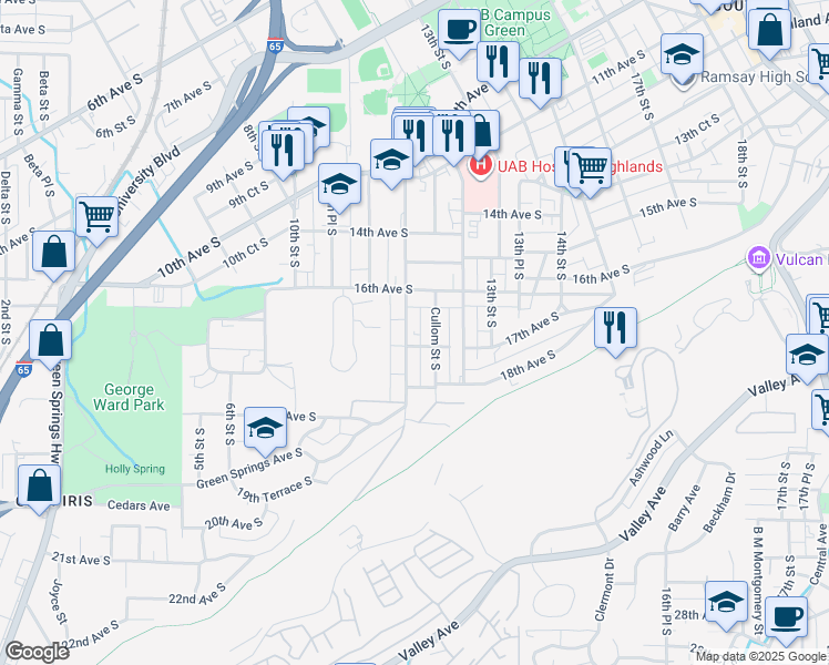 map of restaurants, bars, coffee shops, grocery stores, and more near in Birmingham