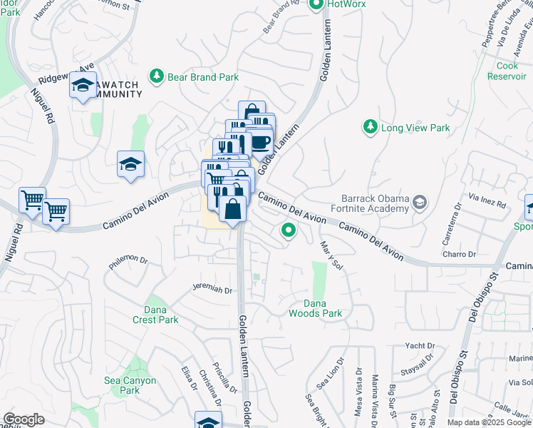 map of restaurants, bars, coffee shops, grocery stores, and more near 50 Los Cabos in Dana Point