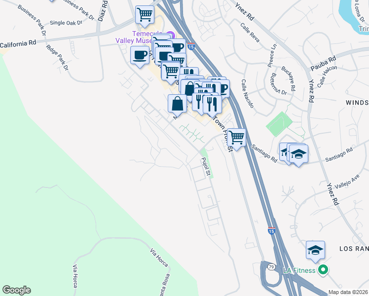 map of restaurants, bars, coffee shops, grocery stores, and more near in Temecula