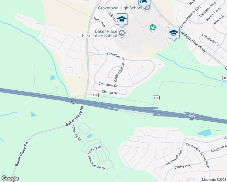 map of restaurants, bars, coffee shops, grocery stores, and more near 938 Golden Bell Lane in Grovetown