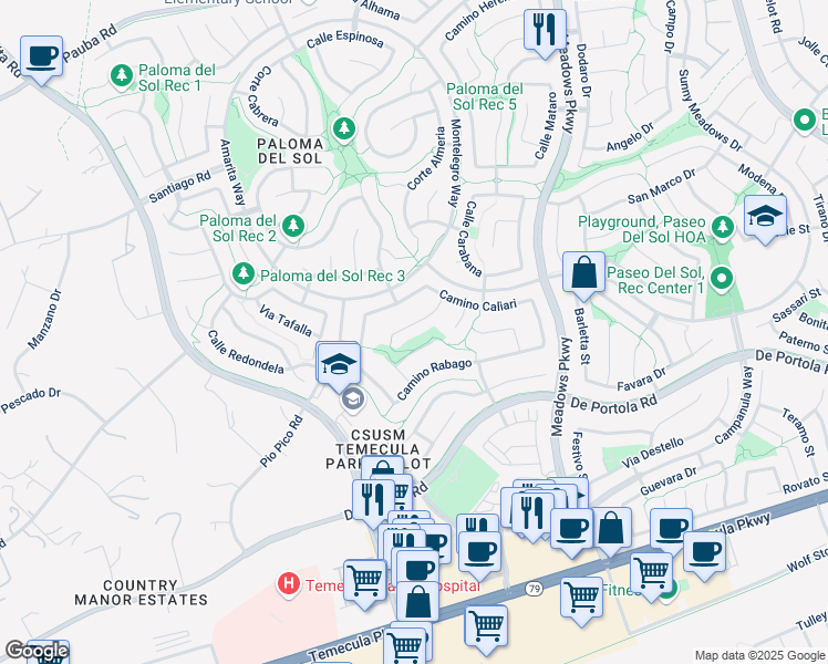 map of restaurants, bars, coffee shops, grocery stores, and more near 31979 Corte Cardoza in Temecula
