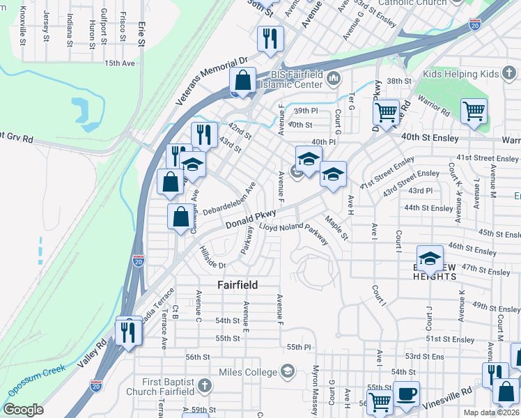 map of restaurants, bars, coffee shops, grocery stores, and more near 4944 Farrell Avenue in Fairfield