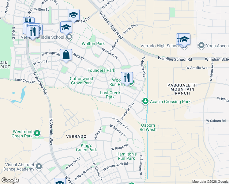 map of restaurants, bars, coffee shops, grocery stores, and more near 3825 North Denny Way in Buckeye