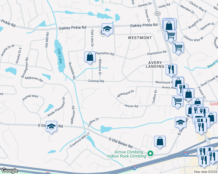 map of restaurants, bars, coffee shops, grocery stores, and more near 4600 Jessie Road in Augusta