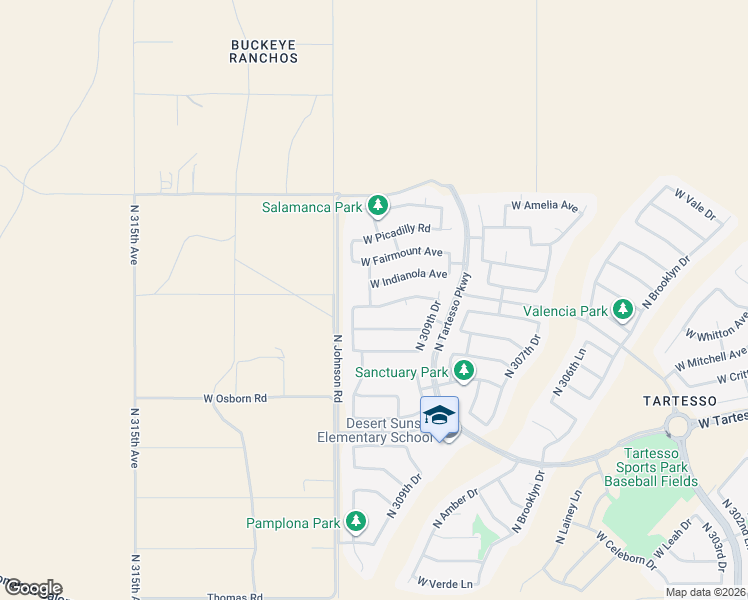 map of restaurants, bars, coffee shops, grocery stores, and more near 31004 West Indianola Avenue in Buckeye