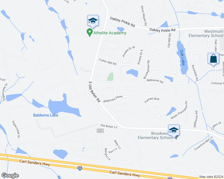map of restaurants, bars, coffee shops, grocery stores, and more near 2099 Magnolia Parkway in Grovetown