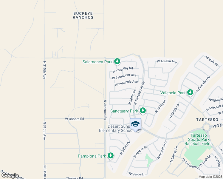 map of restaurants, bars, coffee shops, grocery stores, and more near 31083 West Fairmount Avenue in Buckeye