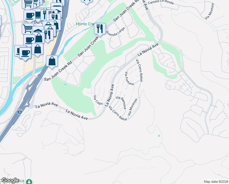 map of restaurants, bars, coffee shops, grocery stores, and more near 27525 Paseo Toluca in San Juan Capistrano
