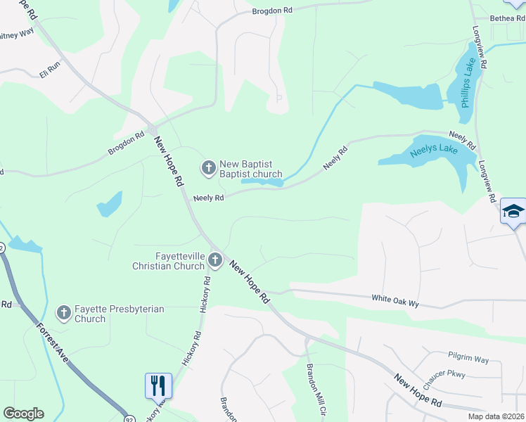 map of restaurants, bars, coffee shops, grocery stores, and more near 282 Neely Road in Fayetteville