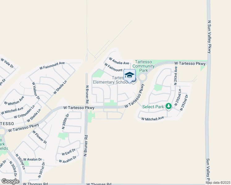 map of restaurants, bars, coffee shops, grocery stores, and more near 3832 North 297th Avenue in Buckeye