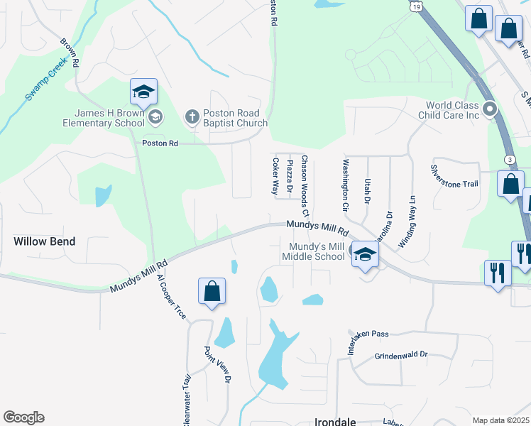 map of restaurants, bars, coffee shops, grocery stores, and more near 6665 Coker Way in Jonesboro