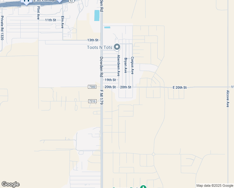 map of restaurants, bars, coffee shops, grocery stores, and more near 301-325 East 20th Street in Wolfforth