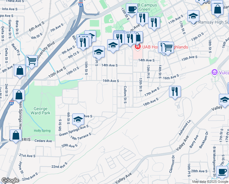 map of restaurants, bars, coffee shops, grocery stores, and more near in Birmingham