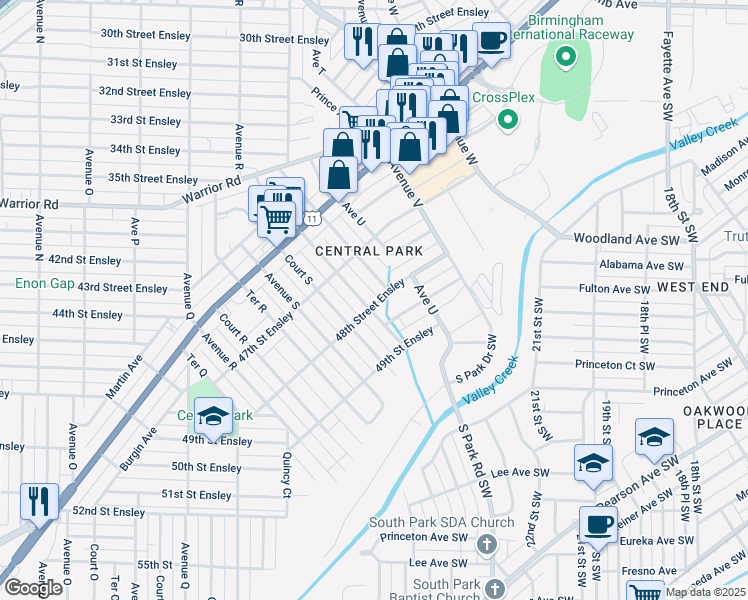 map of restaurants, bars, coffee shops, grocery stores, and more near 4727 Terrace South in Birmingham