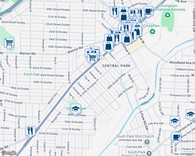map of restaurants, bars, coffee shops, grocery stores, and more near 4645 Avenue South in Birmingham