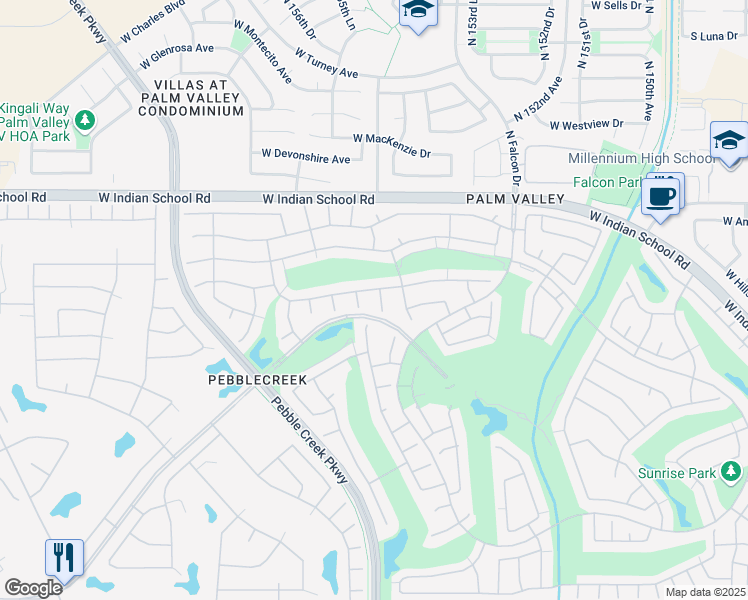 map of restaurants, bars, coffee shops, grocery stores, and more near 15486 West Fairmount Avenue in Goodyear