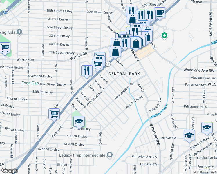 map of restaurants, bars, coffee shops, grocery stores, and more near 4701 Court South in Birmingham