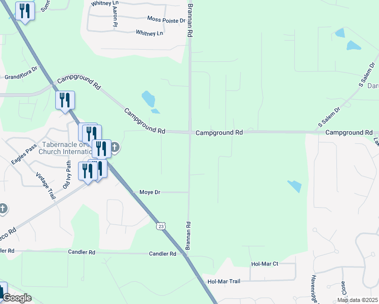 map of restaurants, bars, coffee shops, grocery stores, and more near 260 Brannan Road in McDonough
