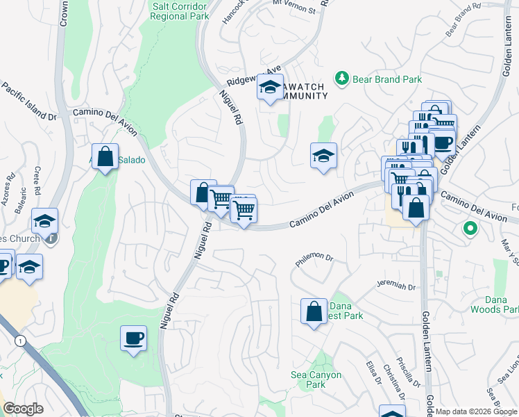 map of restaurants, bars, coffee shops, grocery stores, and more near 20 Blue Horizon in Laguna Niguel
