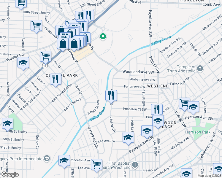 map of restaurants, bars, coffee shops, grocery stores, and more near 420 21st Street Southwest in Birmingham
