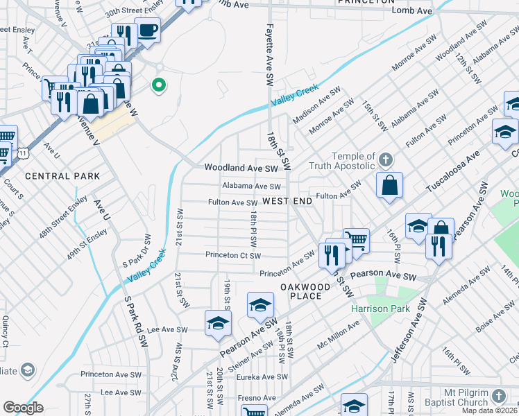 map of restaurants, bars, coffee shops, grocery stores, and more near 1848 Fulton Avenue Southwest in Birmingham