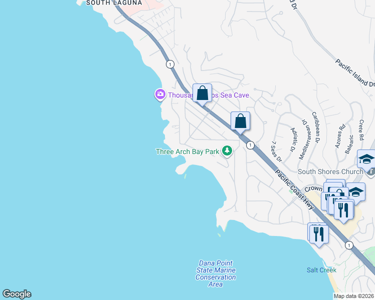map of restaurants, bars, coffee shops, grocery stores, and more near 4 South Portola in Laguna Beach