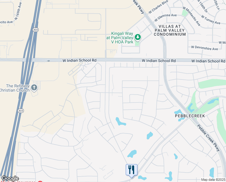 map of restaurants, bars, coffee shops, grocery stores, and more near 16254 West Indianola Avenue in Goodyear