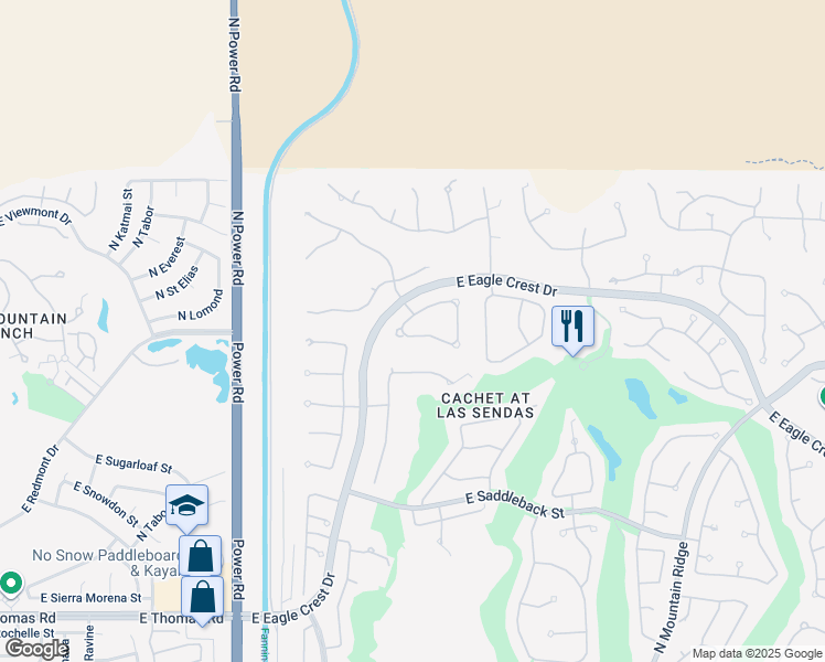 map of restaurants, bars, coffee shops, grocery stores, and more near 7263 East Tyndall Street in Mesa