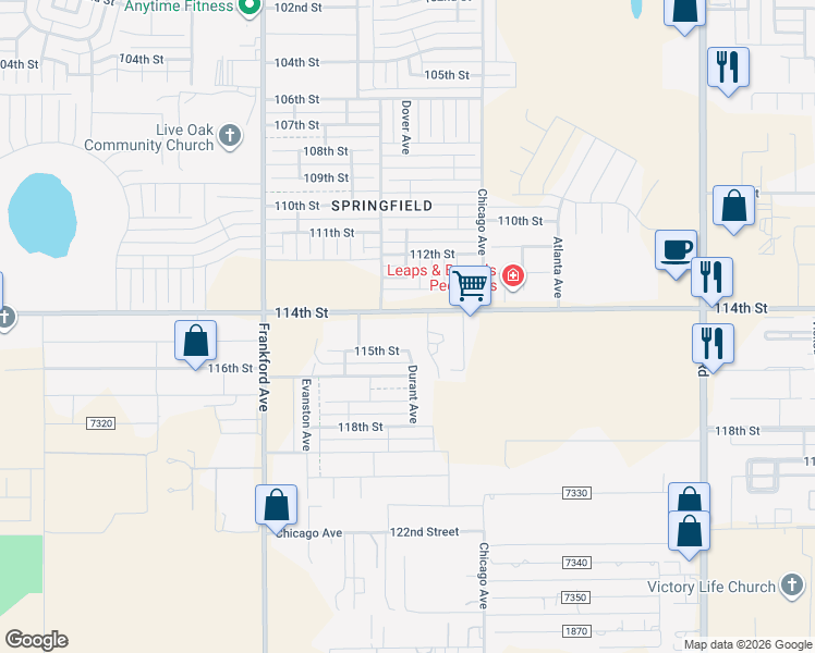 map of restaurants, bars, coffee shops, grocery stores, and more near 5565-5577 114th Street in Lubbock